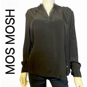 MOS MOSH. NWOT. Gorgeous button down blouse. V-neck w/lace trim. Black.Size M.